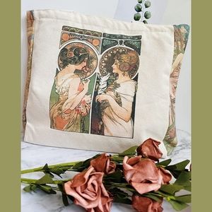 Alphonse Mucha Artist Goddess Tote Hand Printed Custom Design